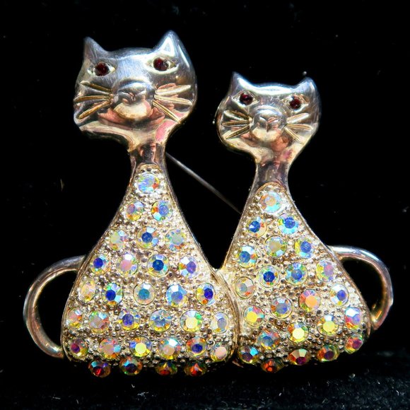 Cat Brooch Jewelry - 😻Vintage Siamese Aura Rhinestone Cat Brooch /Pin